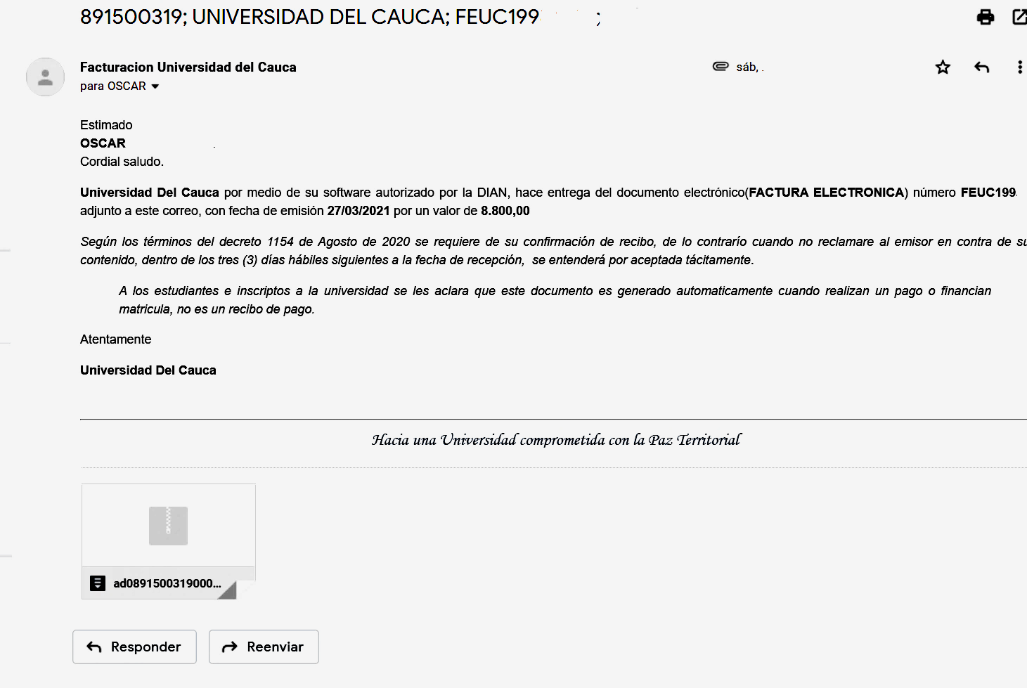 Circular Informativa de la Vicerrectoría Administrativa sobre proceso de  envío y recepción de factura electrónica | Universidad del Cauca